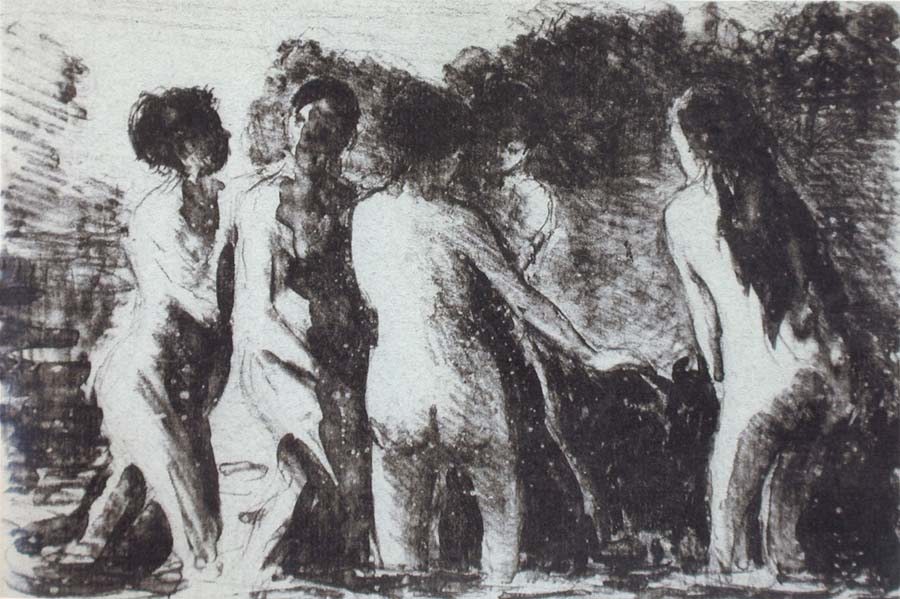 Camille Pissarro Line of bathers